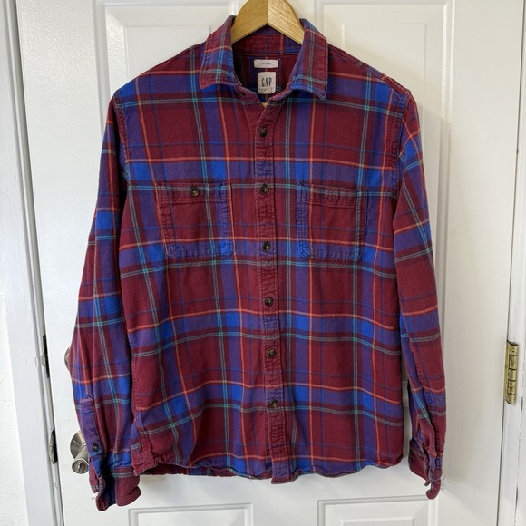 GAP Other - Vintage Gap Flannel Shirt Red Blue Plaid Men's Long Sleeve Button Down Medium